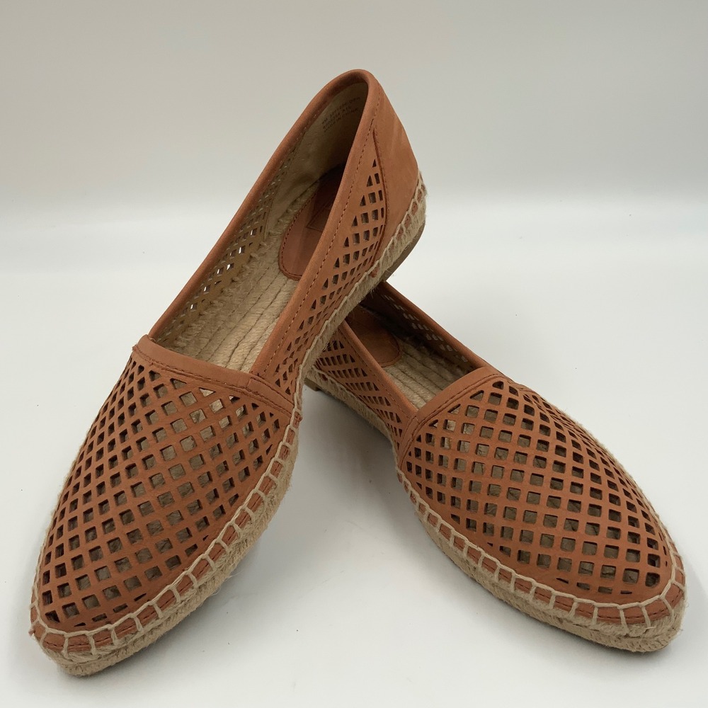 Frye Brielle Perforated Leather Espadrille Flats Cognac Brown 9M 3471206-DSR